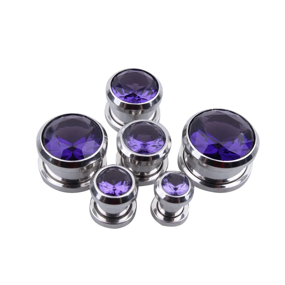 E Purple Alisouy, 2 шт., кристалл, циркон, телесный штекер, туннель, ювелирный винт, подходит для пирсинга, калибр, растягивающий расширитель, 4 мм-16 мм - Окраска металла: E Purple