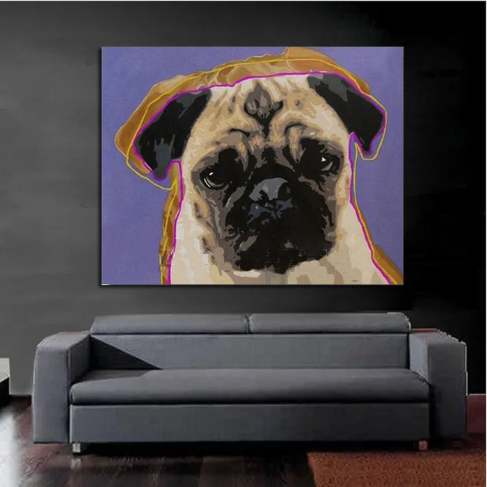 100% Handpainted Modern cartoon a pug Oil Painting abstract Canvas dog painting Wall Art Picture For Living Room wall Decoration | Дом и сад