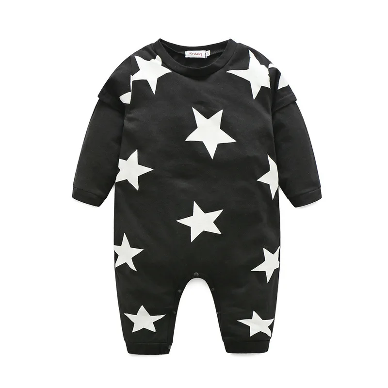 Five-pointed Star Print Baby Romper Long Sleeve O-neck 100% Cotton Soft Boy Girl Costume Black White Pink 6-24M Onesie 2019 | Мать и