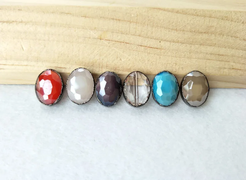 

10 Pieces Mix color oval-shaped black plated Faceted Crystal Loose Beads Spacer Connector Beads Jewelry Finding BD268