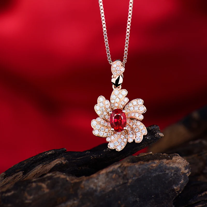 Овальная огранка натуральный алмаз рубиновый кулон ожерелье и 14Kt розовое золото