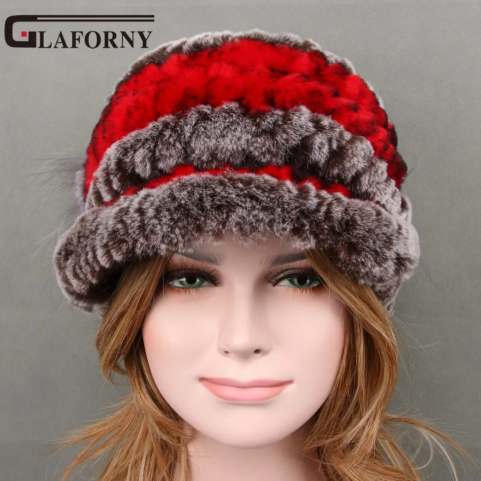 Glaforny зимняя женская шапка из натурального меха кролика рекс с цветком лисы