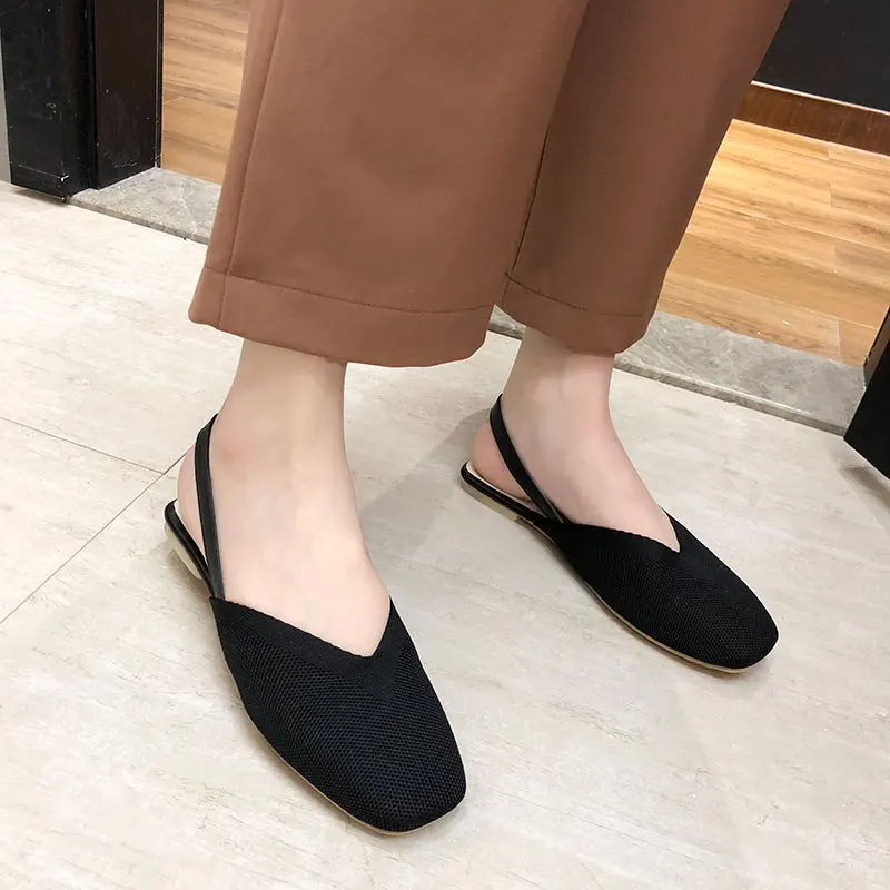 Женские Вязаные сандалии обувь на плоской платформе кроссовки из эластичной