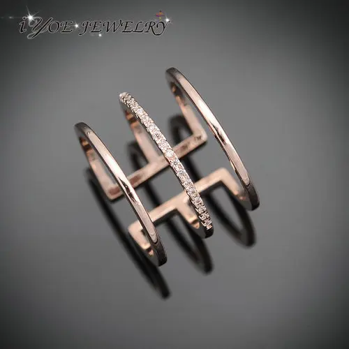 rose gold plated Iyoe Мода открытие миди сустав кольцо для Для женщин розового золота Цвет CZ Кристалл Кольца «Неделька» свадебные коктейльные Bijoux(украшения своими руками - Цвет основного камня: rose gold plated