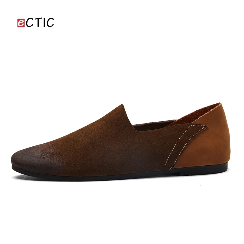 ECTIC Luxury Brand Big Size 45 46 47 Men Shoes Genuine Leather Driving Slip On Good Quality Soft Man Loafers Comfortable Calcado | Обувь