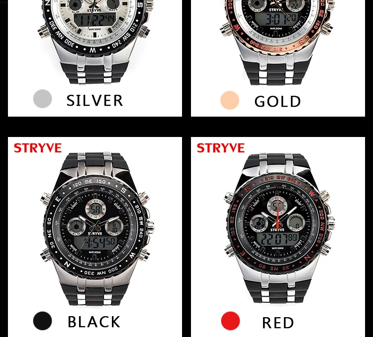 STRYVE Montre Homme многофункциональные спортивные часы для мужчин армейские военные светодиодный аналоговые часы S Shock Роскошные Мужские Цифровые кварцевые часы