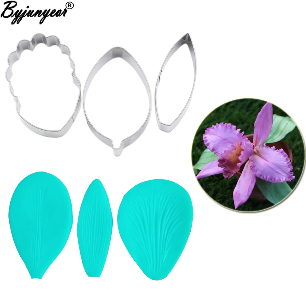 Cymbidium Cattleya Орхидея лепесток Veiners цветок Veiners формы и резак украшения торта инструменты силиконовые формы помадка плесень CS210