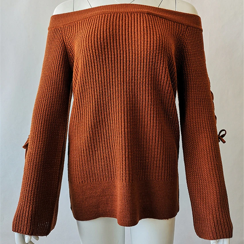 Женский пуловер с длинным рукавом Pull Femme Hiver свободный однотонный вязаный свитер