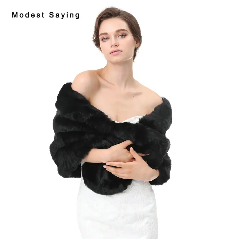 Black Faux Fur Wedding Shawls 2017 New Arrival Formal Bridal Cloak Women Party Boleros Stoles Warm Wraps Accessories | Свадьбы и