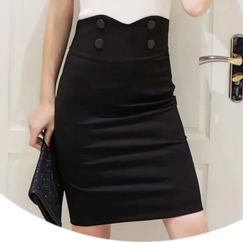 Женская юбка-карандаш на пуговицах с высокой талией однобортная эластичная