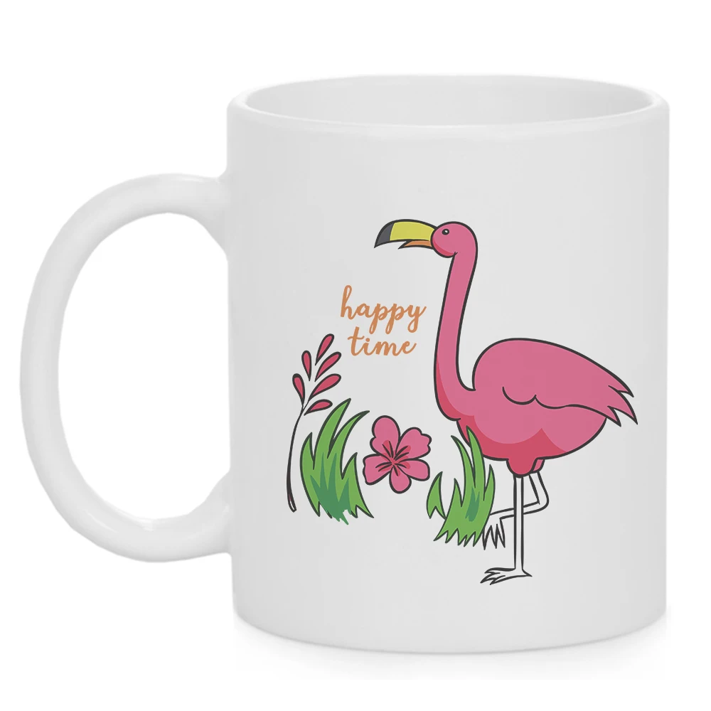 Happy Time Flamingo Gift Milk Cup Stylish Ceramic Coffee Mug Classic Photo Printed 330ml | Дом и сад