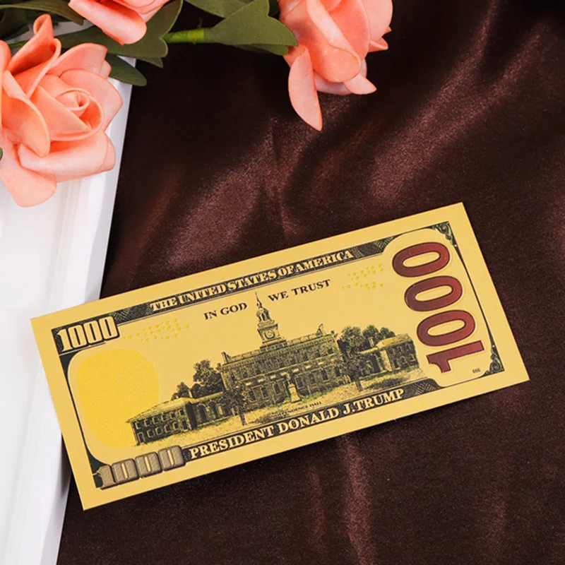 US Promotion Donald Trump Dollar fake money 24k gold banknote 1000 dollar commemorative bills foil banknotes.10pcs | Дом и сад