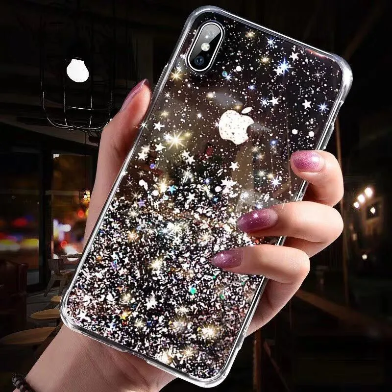 luxury Glitter Bling Sequins Case For iPhone 8 7 Plus 6 6s 5 5s se Transparent Star Love X XR XS MAX 10 Soft TPU |