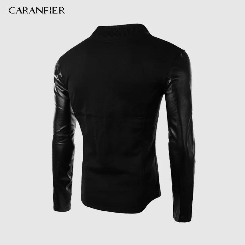 Мужские кожаные куртки CARANFIER зимние винтажные однотонные облегающие со стоячим