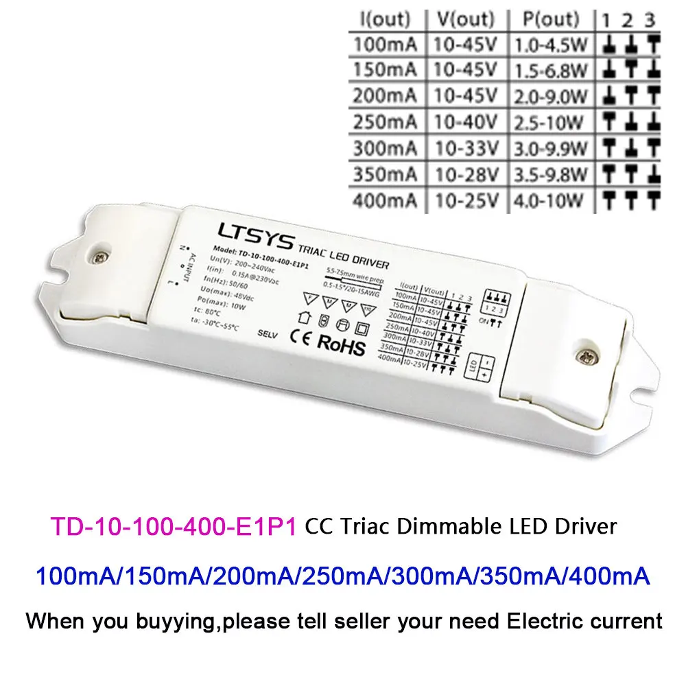 TD-10-100-400-E1P1 10 Вт/15 Вт/20 Вт/25 Вт/30 Вт/36 Вт/50 Вт Светодиодный источник питания, постоянный ток светодиодный диммирующий драйвер, 0/1-10 В диммирующий драйвер; светодиодный светильник для ленты - Цвет: TD-10-100-400-E1P1