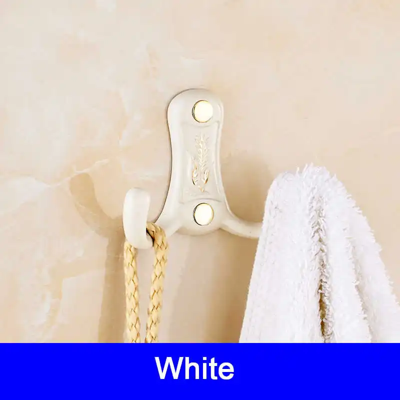 White Крючки для халатов, двойные крючки, металлический золотой крючок для одежды, сумка для полотенец, вешалки, дверной крючок, настенный аксессуар для ванной комнаты, крючок для пальто B663 - Цвет: White