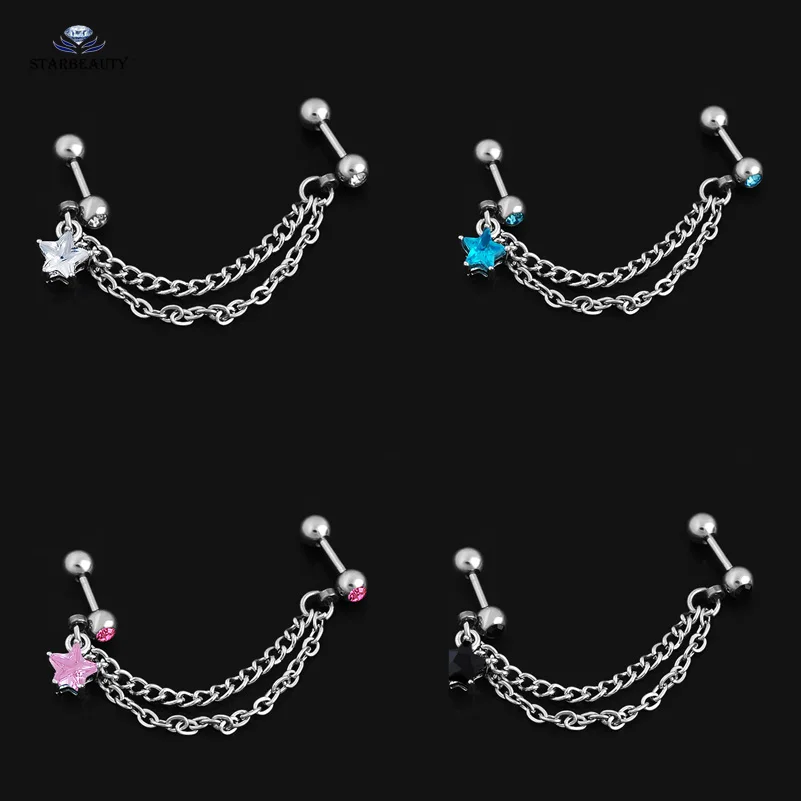 6 мм Яркий Bijoux Star Tragus Пирсинг спираль пирсинга хрящей серьги из нержавеющей стали серьги с кисточками кольцо для носа и уха ювелирные изделия