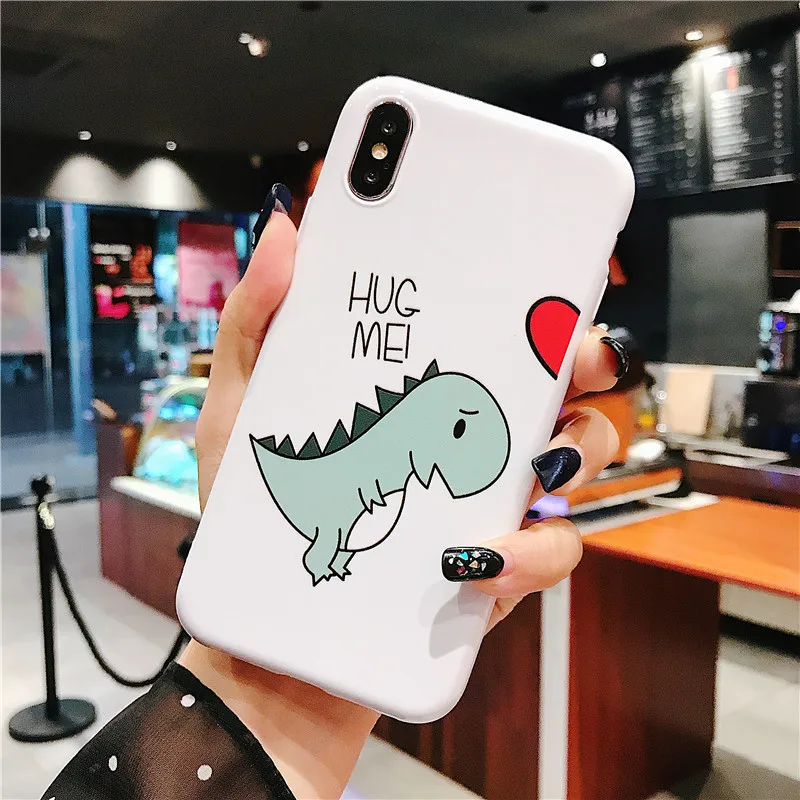 Мультяшная веселая маленькая динозавриха для iPhone 6 6S 7 8plus X Xs Xr Xsmax парная мягкая защитная оболочка для мобильного телефона.