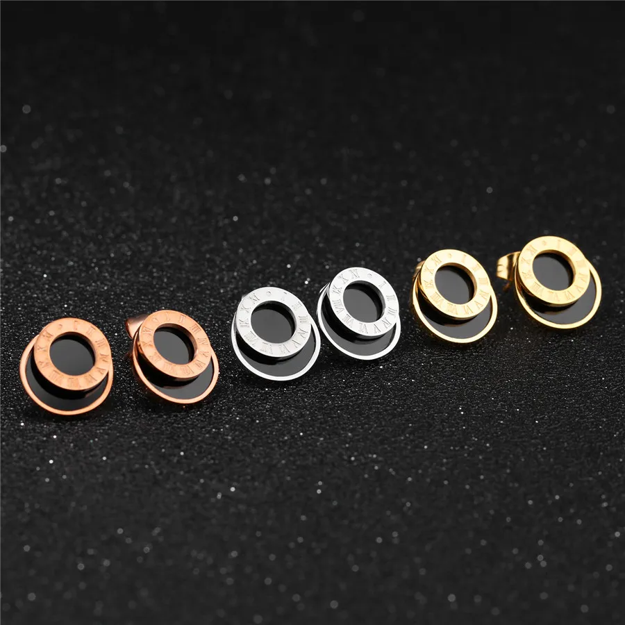 Женские серьги гвоздики из нержавеющей стали с римскими цифрами|stainless steel stud