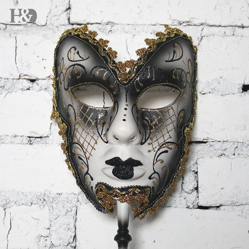 H & D 6 видов Венецианская маска на палочке Марди Гра для женщин/мужчин маскарадная