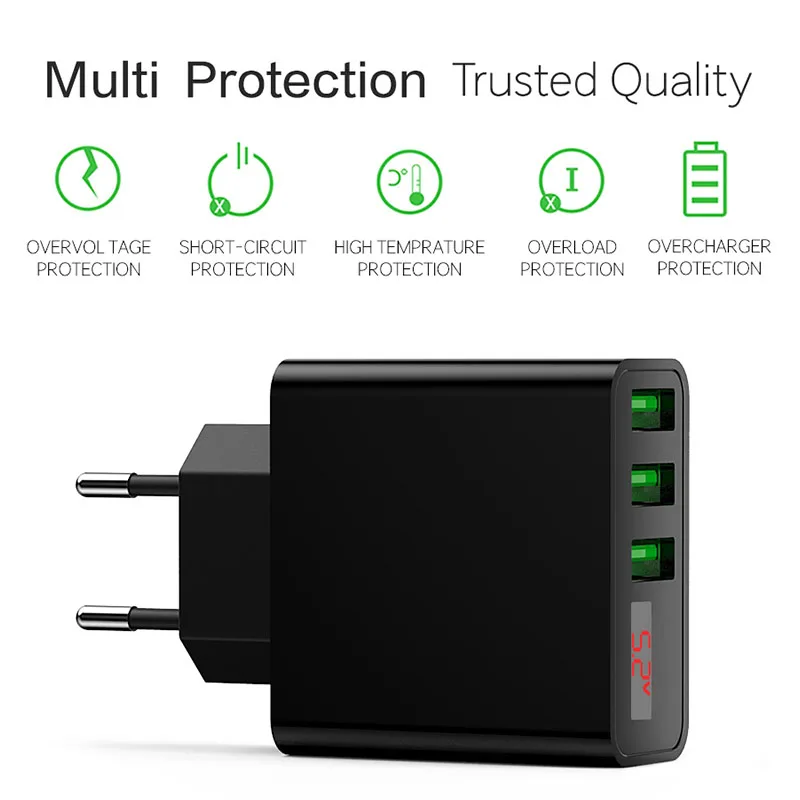Светодиодный дисплей 3 USB зарядное устройство QC3.0 порта быстрое штепсельная вилка