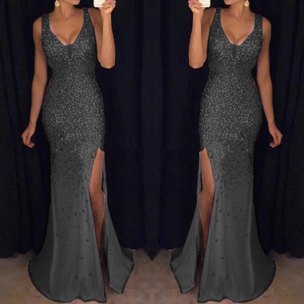 Женское вечернее платье с блестками золотистое длинное подружки невесты v