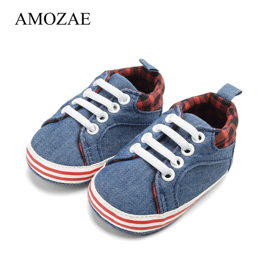 

Baby Shoes For Newborn Denim With Striped Spring Autumn Baby Boy Casual Prewalker Infant Toddler For 0-18 Month Kids Sneaker