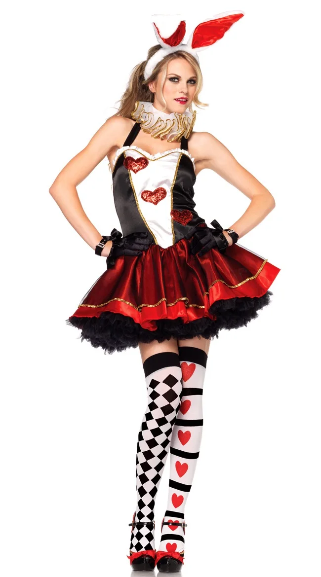 

Club Show Sexy Rabbit Costume Halloween Women Poker Hearts Cosplay Dress Cute Big Ears Nightclub