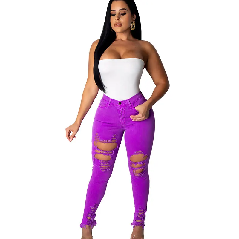Mama рваные джинсы Taille Haute Femme однотонная Одежда разрез Push Up для женщин скинни