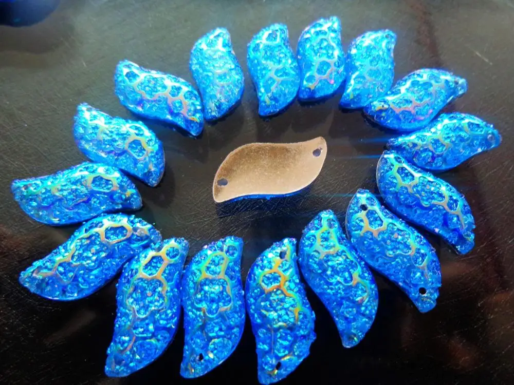 

hot sale Blue AB colour Sew on rhinestones S shape flatback 9*18mm resin crystal hand sewing stones for dress 60pcs/lot