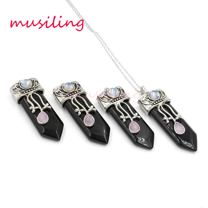 Подвески в форме меча цепочка для ожерелья натуральный камень оникс черный