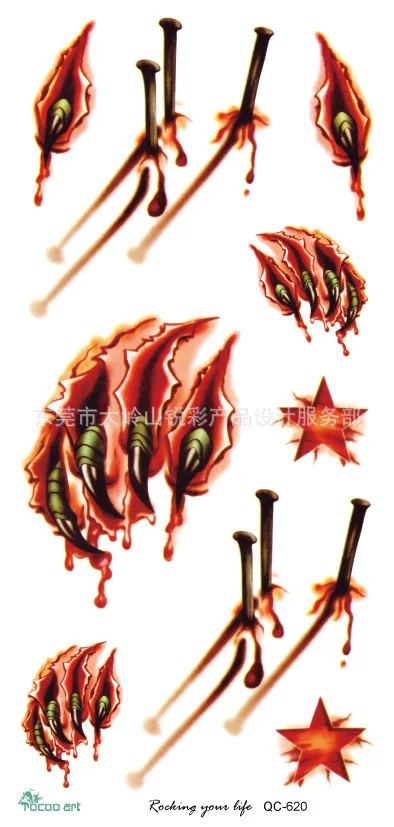 Водостойкая Временная тату наклейка большого размера 3D с раной в виде лапы тигра