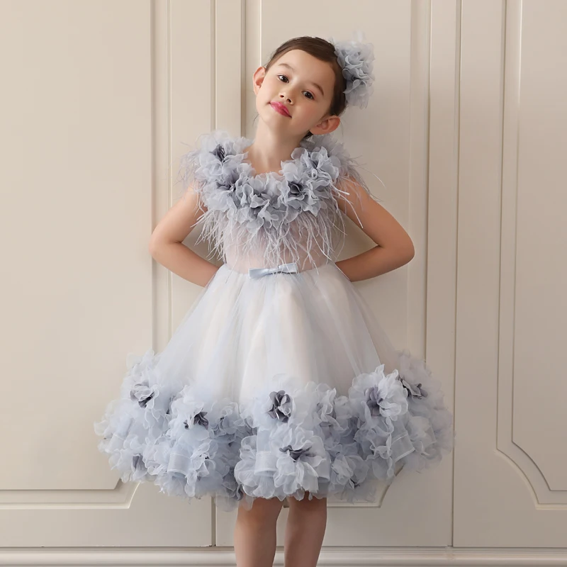 Royal Princess Dress Appliques Ball Gown Wedding Party Kids Pageant Dresses Luxury Girls Holy Communion Long Trailing D162 | Детская