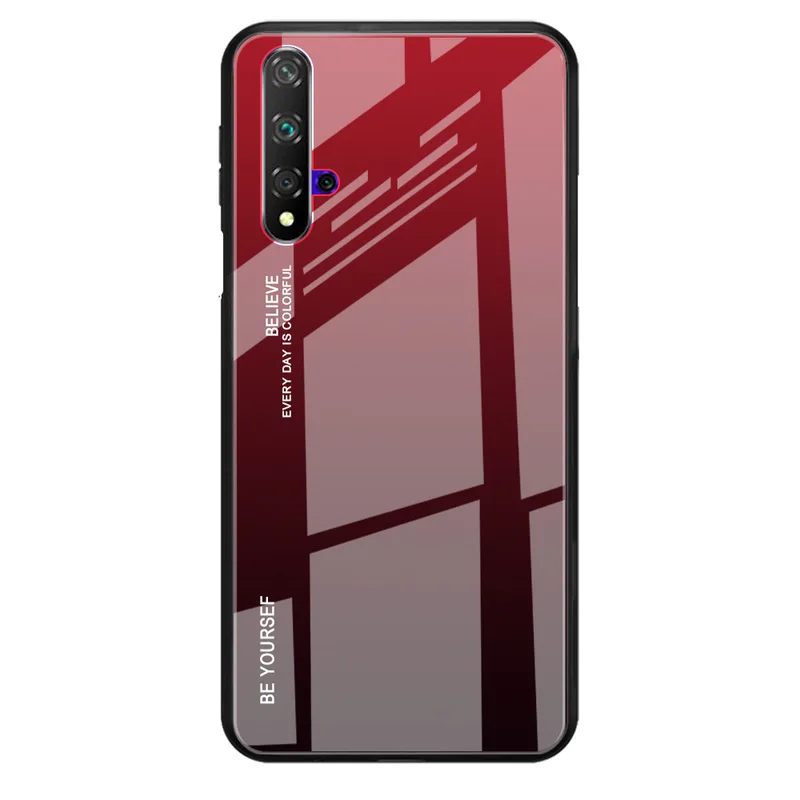red black Чехол из закаленного стекла для huawei Honor 20 Pro, чехол, роскошный градиентный бампер с мягкими краями, силиконовый Жесткий Чехол для Honor 20 Honor20, чехол - Цвет: red black
