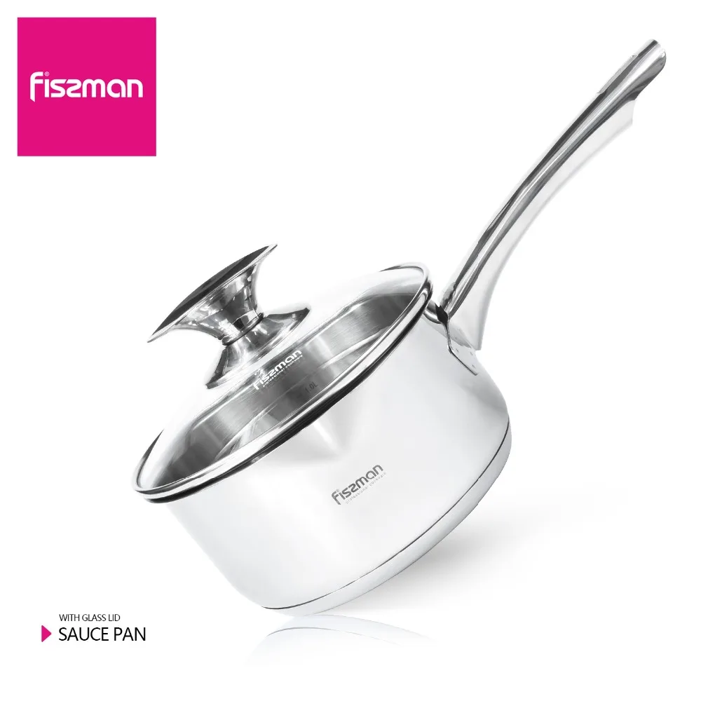 

FISSMAN 1.6L 304 Stainless Steel Kitchen Cooking Pot Sauce Pans For Chef With Glass Lid Small Cookware ELEGANCE Series