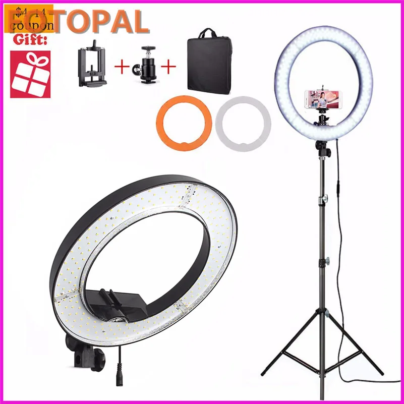 Fotopal 240 шт. светодиодный кольцевой светильник для селфи камера фото студия телефон видео Фотография с регулируемой яркостью кольцевая лампа для макияжа 480 с 2 м штативом