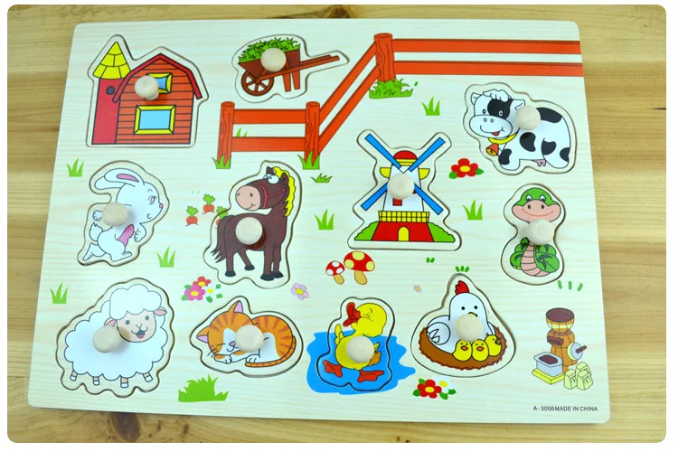 Toys for children Farm animals brain teaser Gripper toys puzzle Preschool education wood Wooden educational | Игрушки и хобби