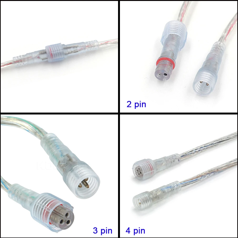 2Pin 3Pin 4pin Водонепроницаемый кабель прозрачный светодиодный разъем Мужской