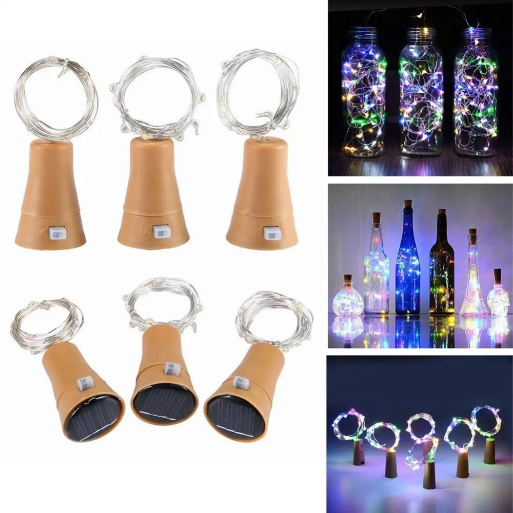 6 шт. 1 м 10 LED модная на солнечных батареях бутылка для вина в форме пробки звездный