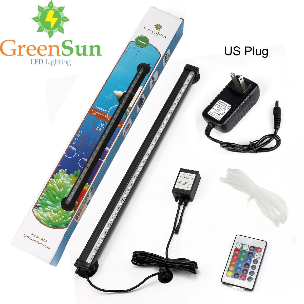 US Plug 46CM ЕС/США/Австралия/Великобритания штекер 46 см 5050 RGB светодиодный светильник для Аквариума Бар Аквариум Погружной трубчатый воздушный пузырьковый светильник с пультом дистанционного управления(без воздушного насоса - Испускаемый цвет: US Plug 46CM