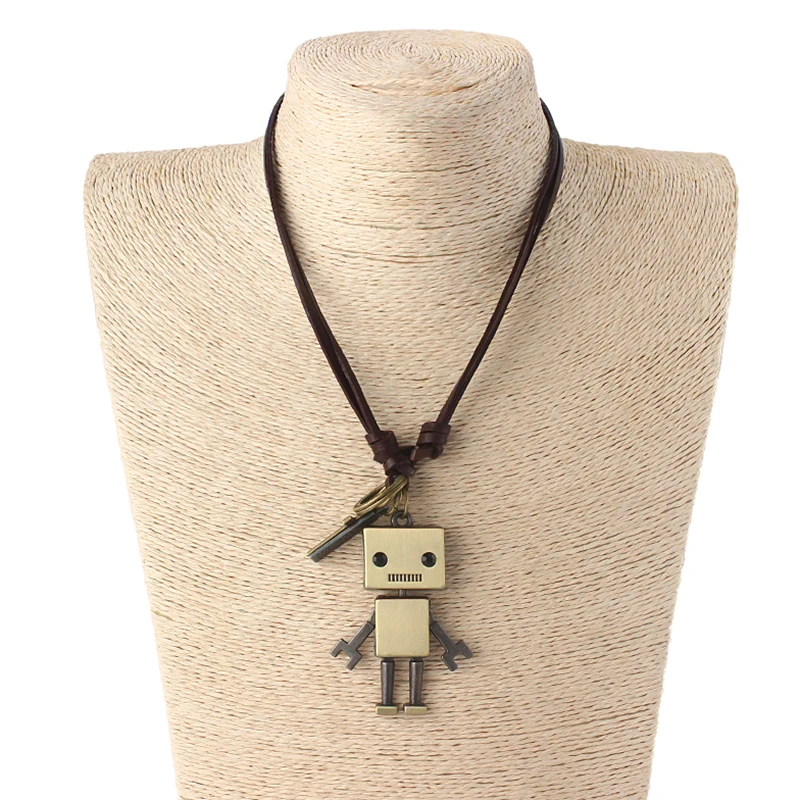 Модное ретро ожерелье в стиле стимпанк с кожаной цепочкой виде роботов|necklace pendants