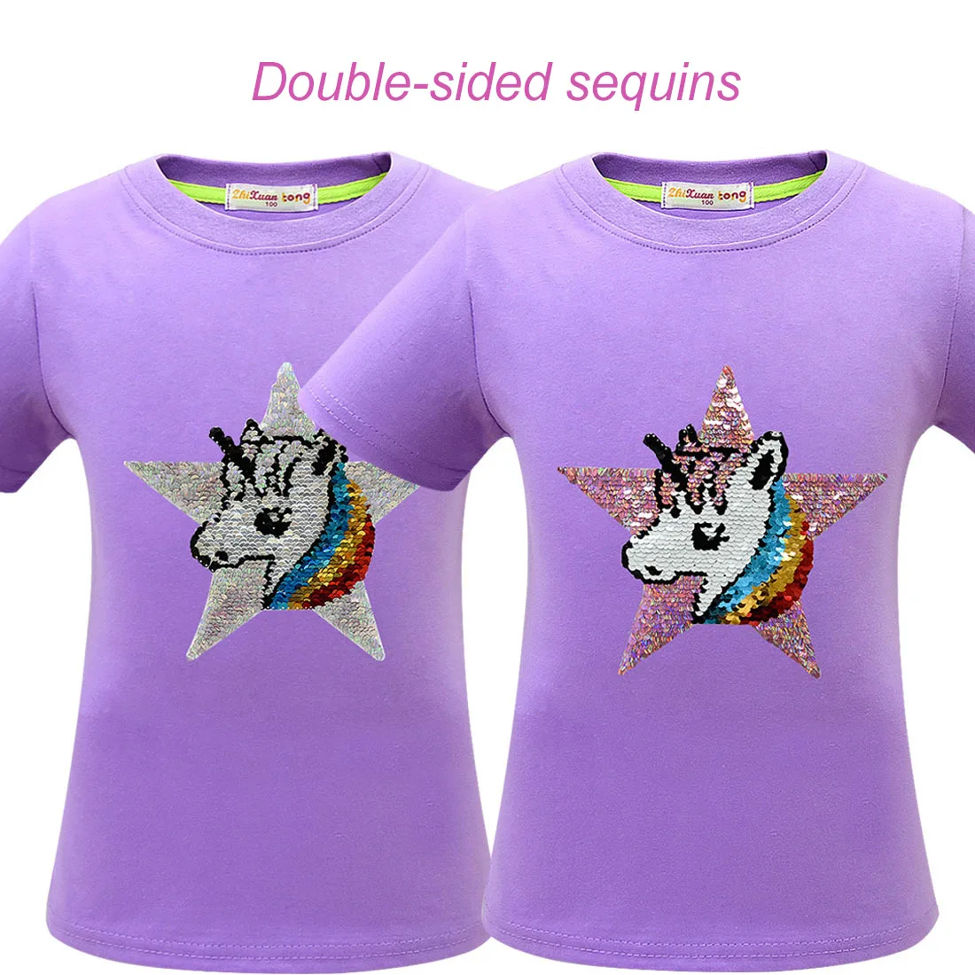 Новая летняя хлопковая Футболка с блестками для мальчиков и девочек детская