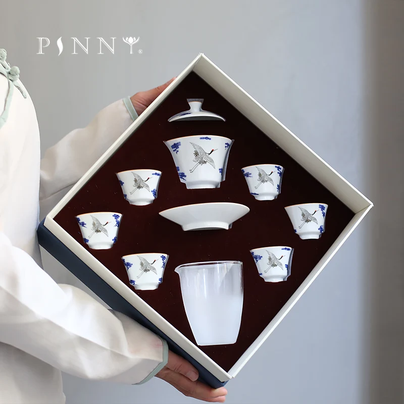 Чайный сервиз PINNY 8 чайный из бело голубого фарфорового крана китайский набор