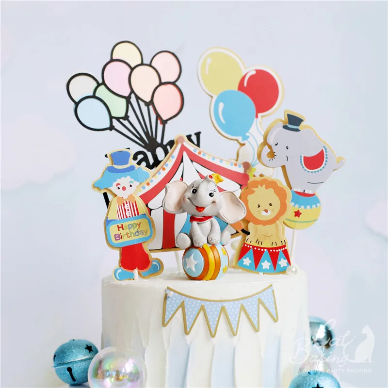 

Ins Circus and Clown Train Cake Topper Party Baking Supplies Happy Birthday Balloon Decoration for Children Kid Sweet Gifts