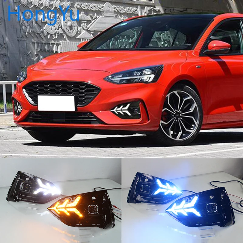Для Ford Focus ST LINE 2018 2020 белый синий и желтый Сигналы поворота автомобильные ДХО 12 В