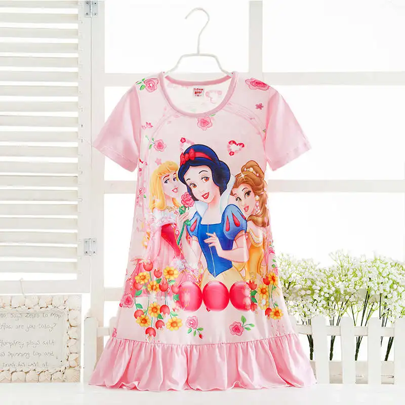 Disney princess summer night dress children pajama children home clothing baby cartoon Frozen Elsa nightgown girl sleepwear robe - Цвет: 6