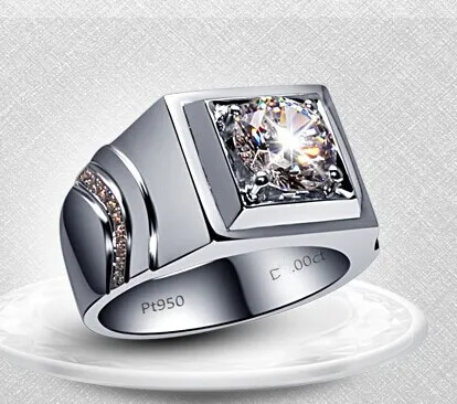 

Surprise Men Ring Brilliant 1Ct Round Cut Diamond Ring Solid Platinum 950 Ring White Gold Men Jewelry