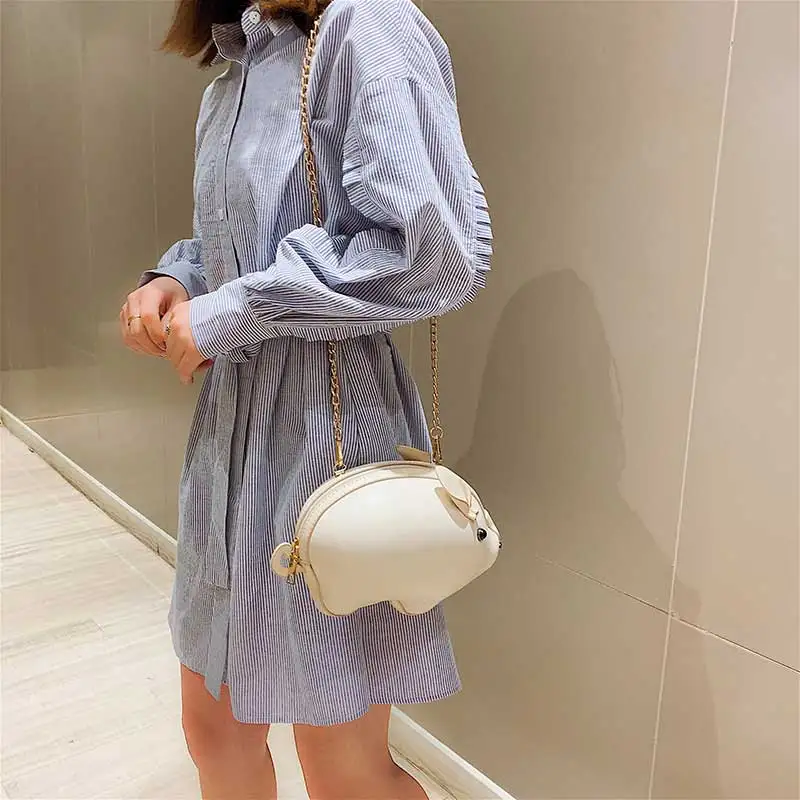 HuckLuto 2019 New Promotion Sale Fashion Casual Cute Chain Pink White Small Shoulder Pig Bag Leather Youth Women's Messenger | Багаж и
