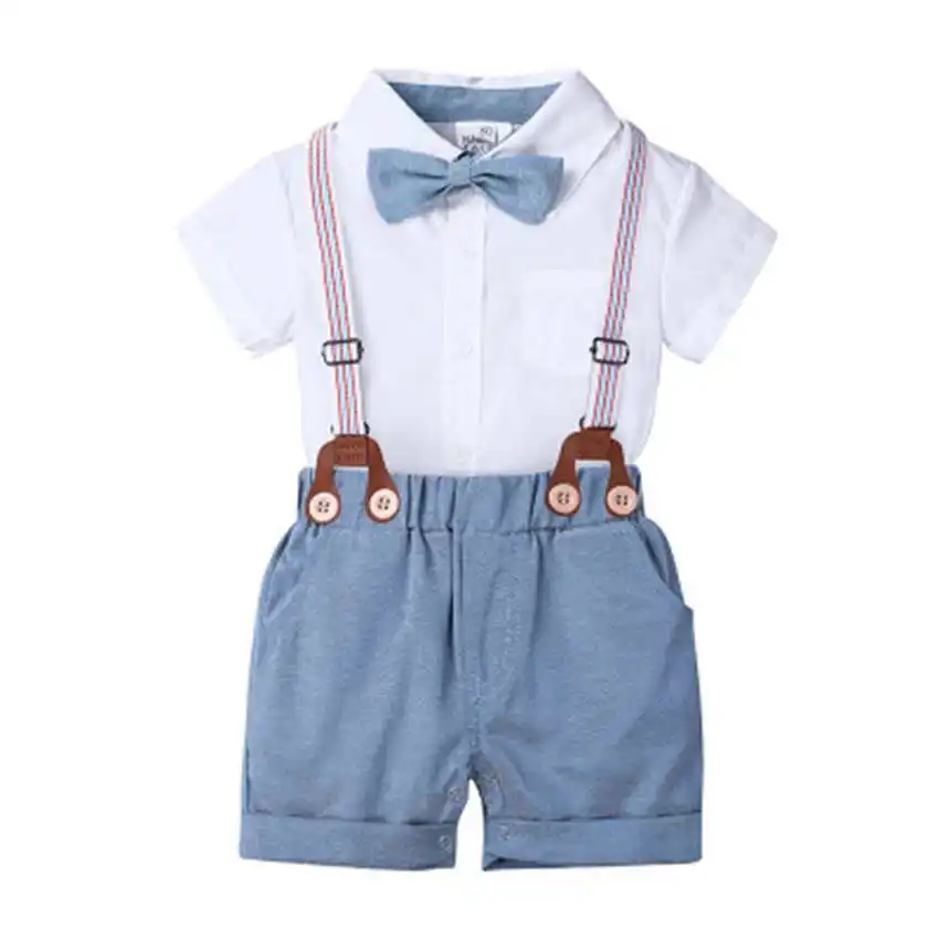 2019 Newborn Baby Boys Summer Short Sleeve Clothes Suit Bow Tie Romper Suspender Pants 2pc Kids Outfit |