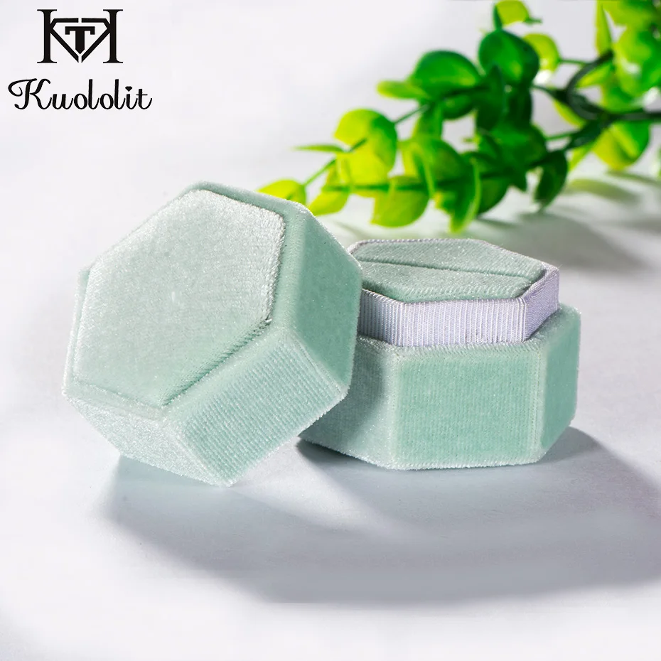Green ring Box Kuolit розовое бархатное кольцо с шестиугольной верхушкой коробка для женщин Ювелирное кольцо ручной работы коробки для свадьбы помолвки свадебный подарок упаковка Дисплей - Цвет: Green ring Box